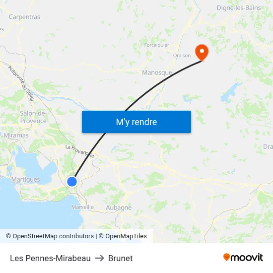 Les Pennes-Mirabeau to Brunet map