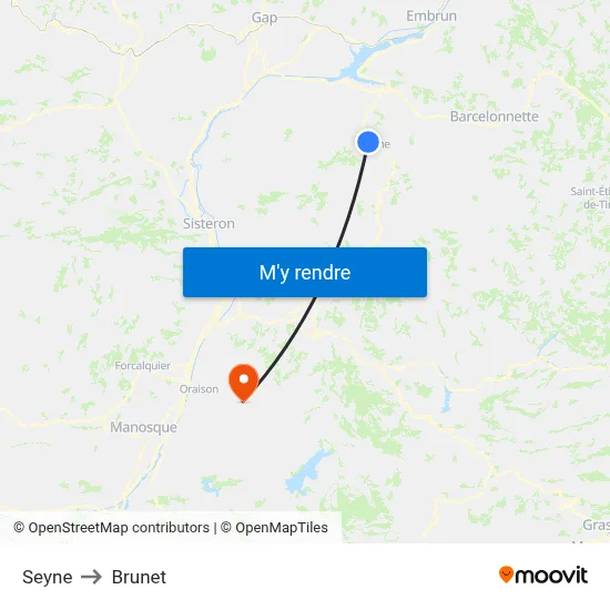 Seyne to Brunet map