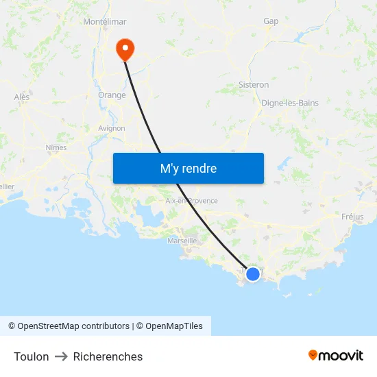 Toulon to Richerenches map