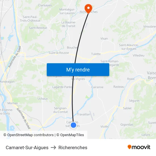 Camaret-Sur-Aigues to Richerenches map