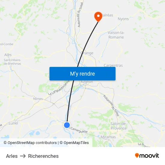 Arles to Richerenches map
