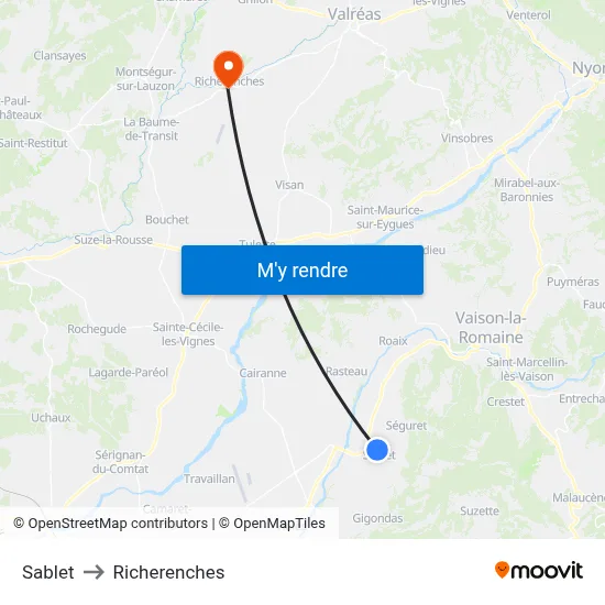 Sablet to Richerenches map