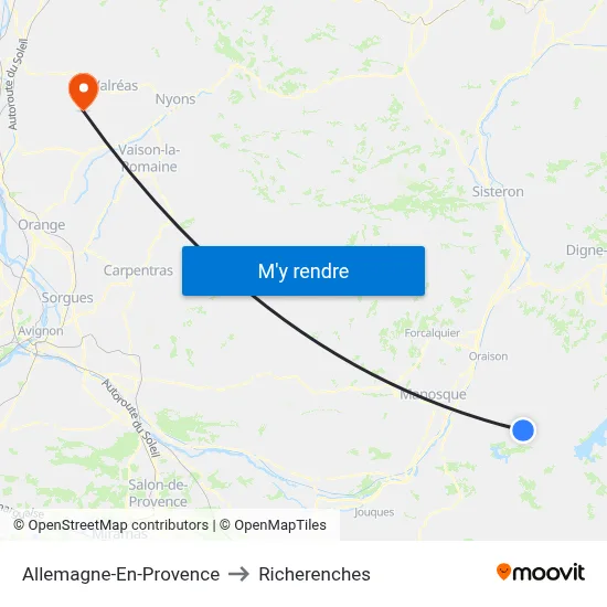 Allemagne-En-Provence to Richerenches map