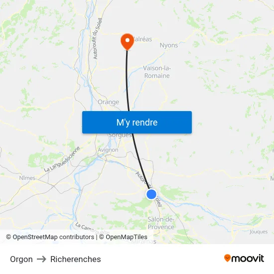 Orgon to Richerenches map
