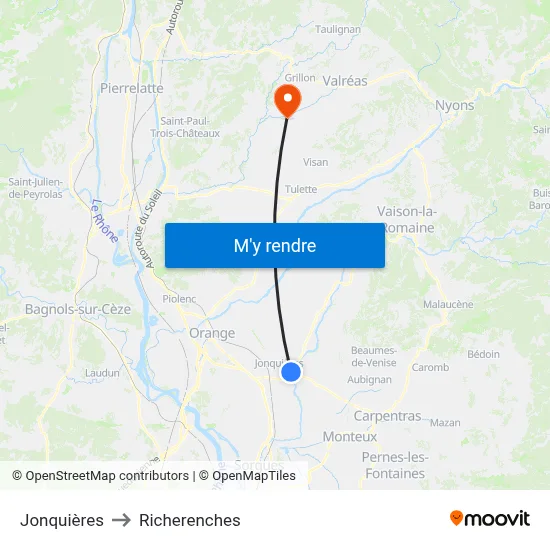 Jonquières to Richerenches map