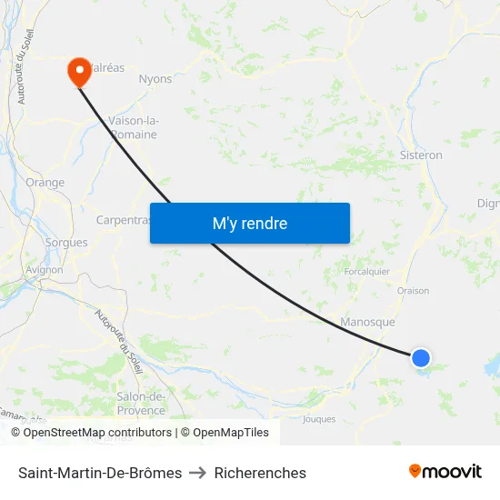Saint-Martin-De-Brômes to Richerenches map