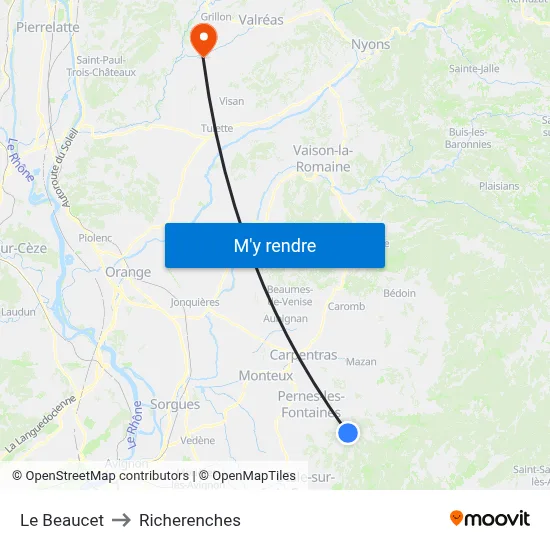 Le Beaucet to Richerenches map