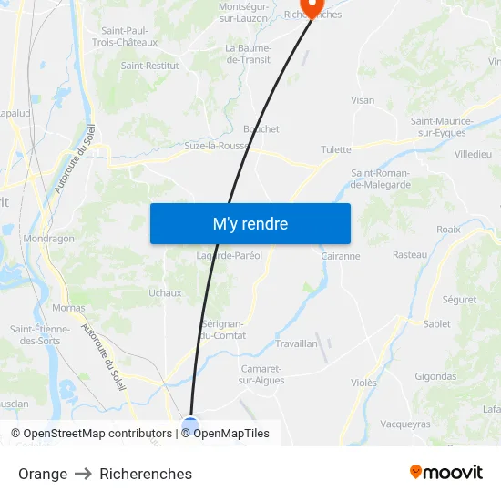 Orange to Richerenches map