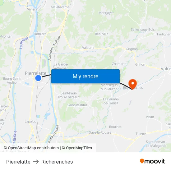 Pierrelatte to Richerenches map