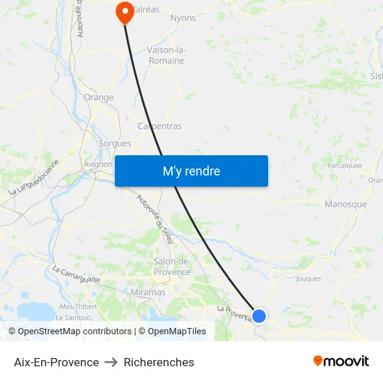 Aix-En-Provence to Richerenches map