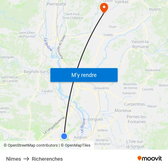 Nîmes to Richerenches map