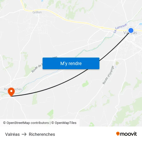 Valréas to Richerenches map