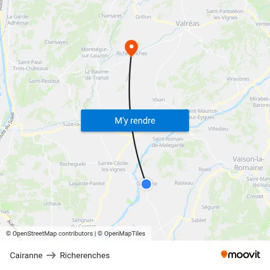 Cairanne to Richerenches map