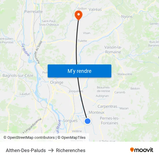 Althen-Des-Paluds to Richerenches map