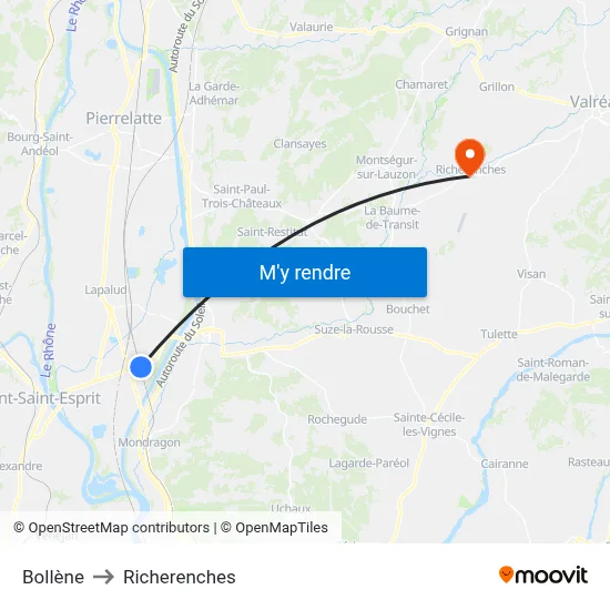 Bollène to Richerenches map