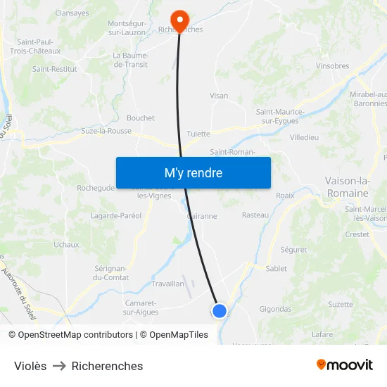 Violès to Richerenches map