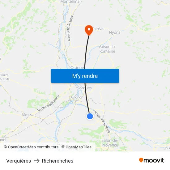 Verquières to Richerenches map