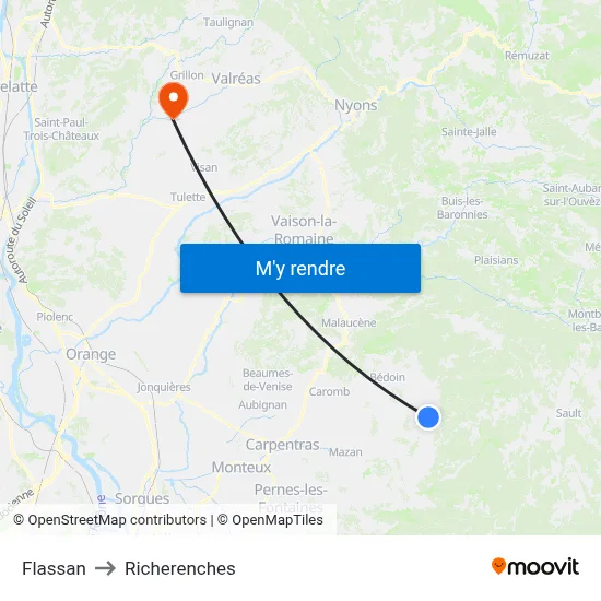 Flassan to Richerenches map