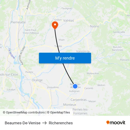 Beaumes-De-Venise to Richerenches map