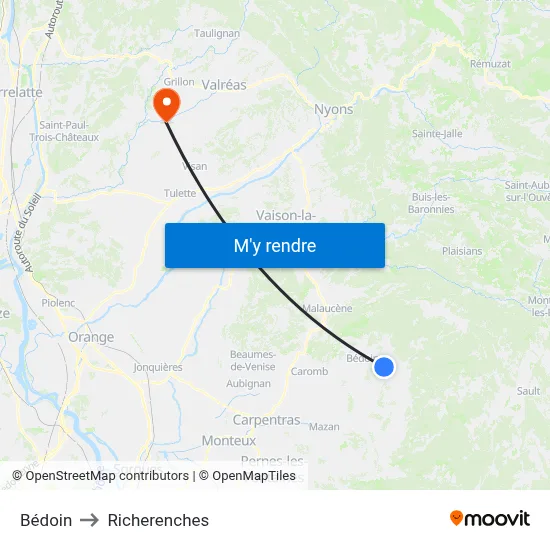 Bédoin to Richerenches map