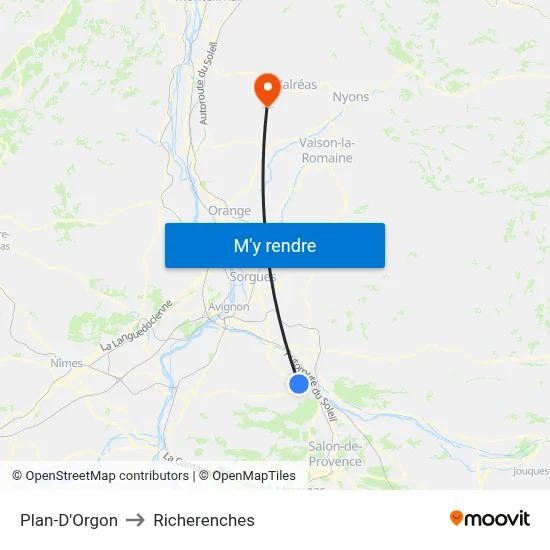 Plan-D'Orgon to Richerenches map