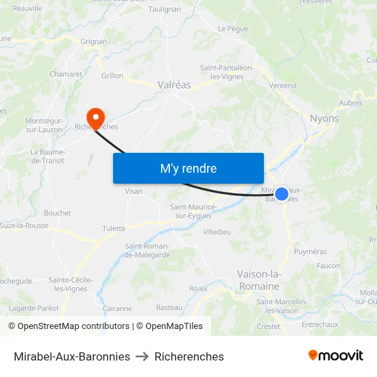 Mirabel-Aux-Baronnies to Richerenches map