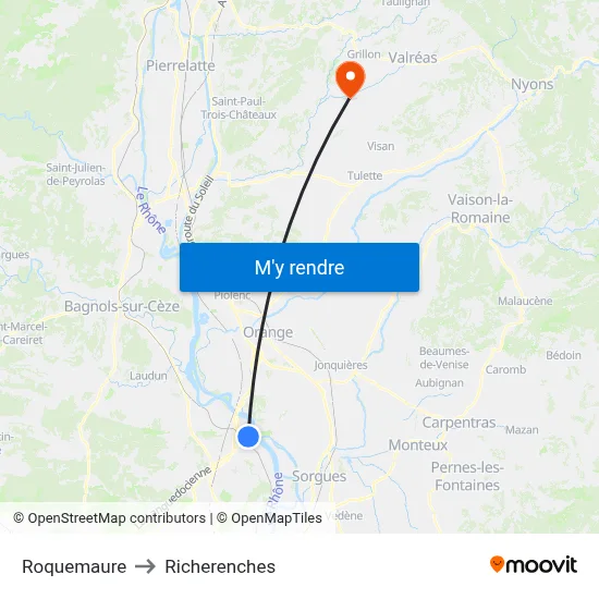 Roquemaure to Richerenches map