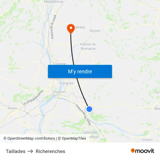 Taillades to Richerenches map