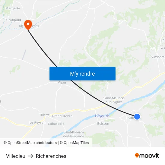 Villedieu to Richerenches map