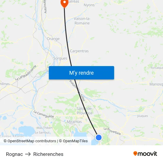 Rognac to Richerenches map
