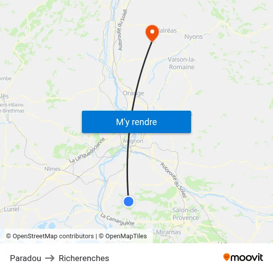 Paradou to Richerenches map