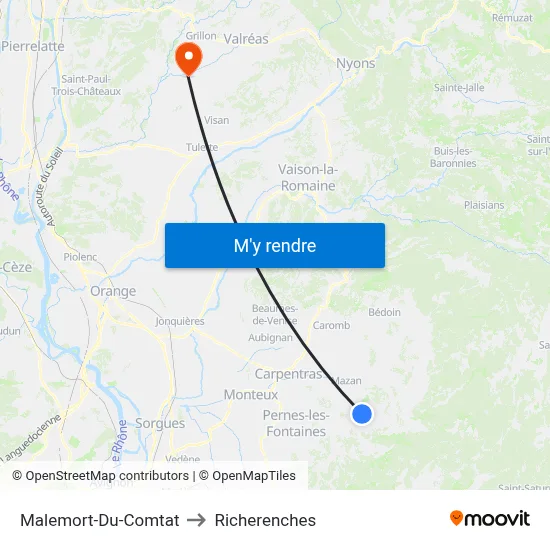 Malemort-Du-Comtat to Richerenches map