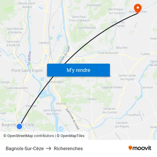 Bagnols-Sur-Cèze to Richerenches map