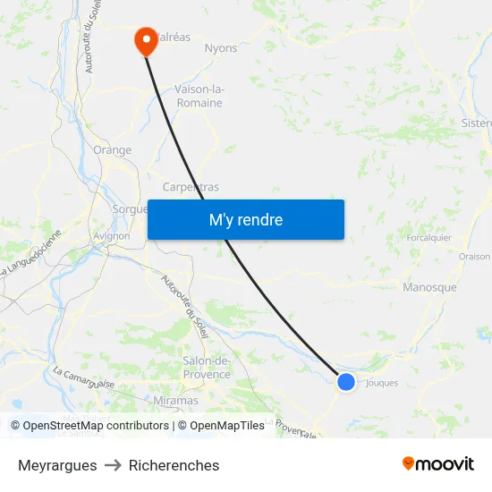 Meyrargues to Richerenches map