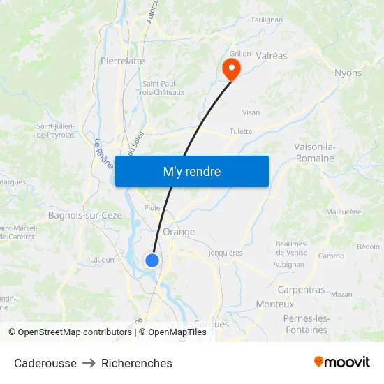 Caderousse to Richerenches map