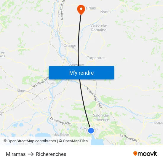 Miramas to Richerenches map