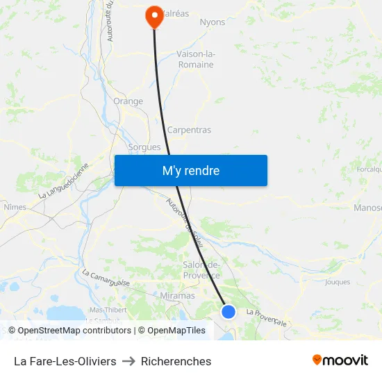 La Fare-Les-Oliviers to Richerenches map