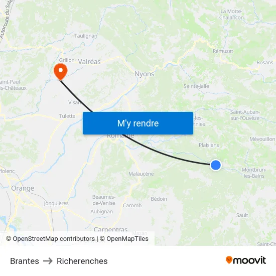 Brantes to Richerenches map