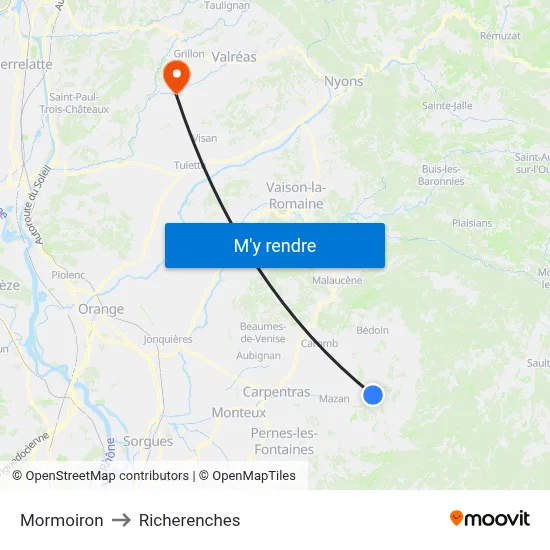 Mormoiron to Richerenches map