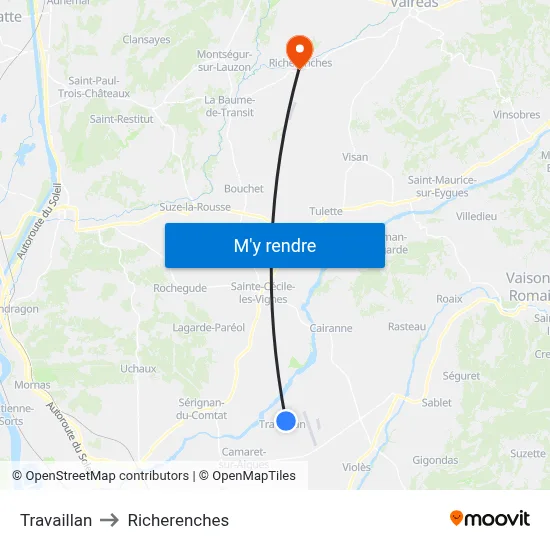 Travaillan to Richerenches map