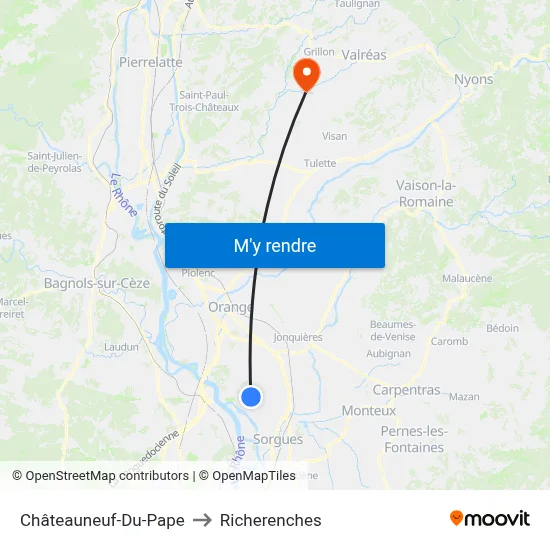 Châteauneuf-Du-Pape to Richerenches map