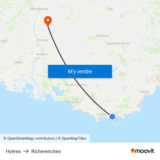 Hyères to Richerenches map