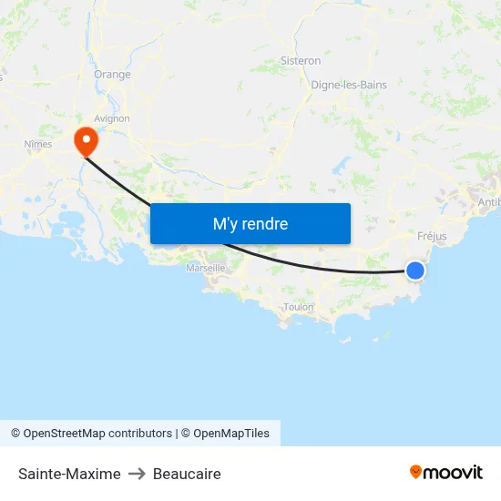 Sainte-Maxime to Beaucaire map