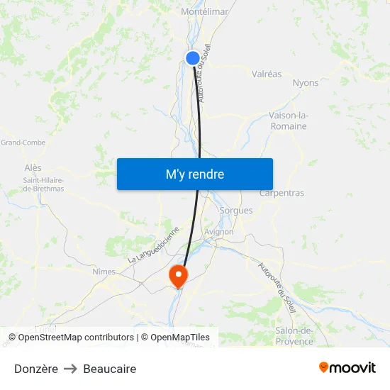 Donzère to Beaucaire map