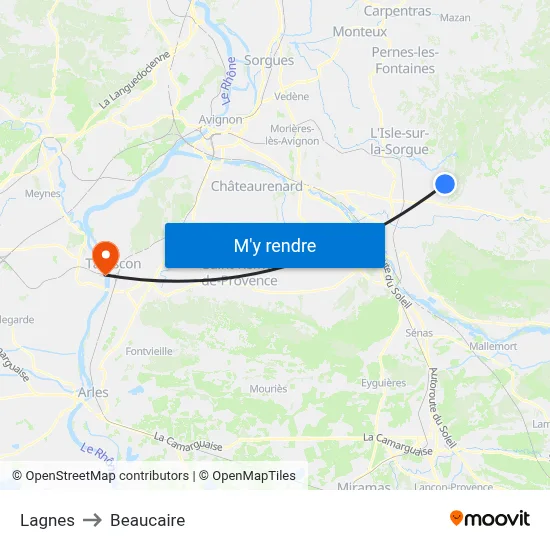 Lagnes to Beaucaire map
