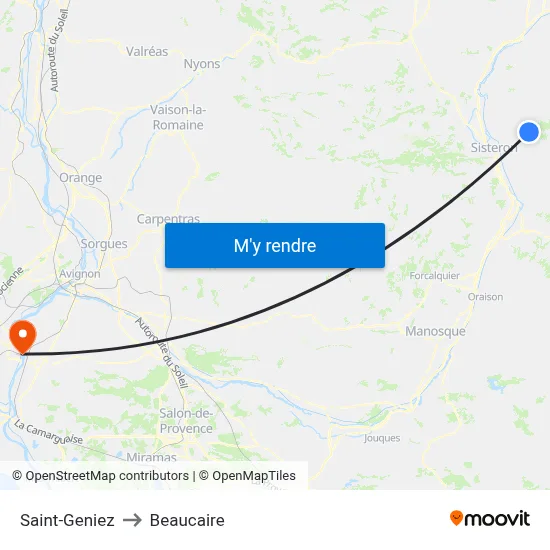 Saint-Geniez to Beaucaire map
