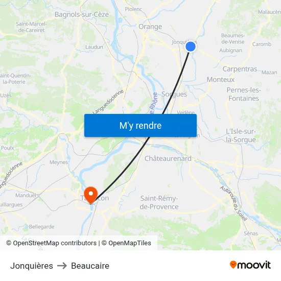 Jonquières to Beaucaire map