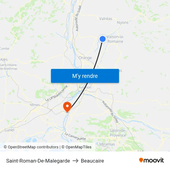 Saint-Roman-De-Malegarde to Beaucaire map