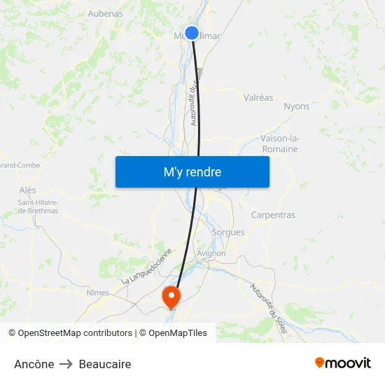 Ancône to Beaucaire map