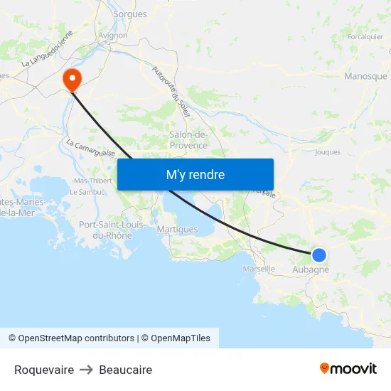 Roquevaire to Beaucaire map